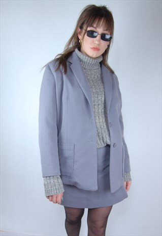 VINTAGE CLASSIC BLAZER AND SKIRT SUIT GREY SET