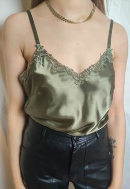 Vintage Green Silky Cami (Up to a size 12)