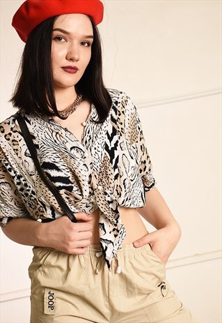 90'S RETRO ANIMAL PRINT PARIS CHIC FESTIVAL BLOUSE SHIRT TOP