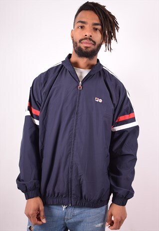FILA MENS VINTAGE TRACKSUIT TOP JACKET XL NAVY BLUE 90S