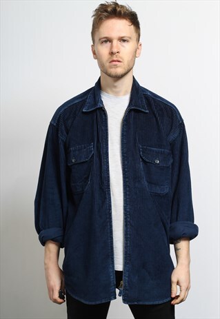 VINTAGE CORDUROY CORD SHIRT BLUE