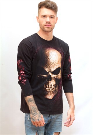 1990'S VINTAGE BLACK GRAPHIC SKULL T-SHIRT