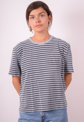 ARMANI JEANS WOMENS VINTAGE T-SHIRT TOP XXL GREY STRIPES 90S