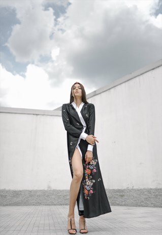 BASTET NOIR BLACK SHIRT DRESS WITH FLORAL PRINT