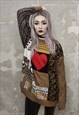 HEART PATTERN SWEATER LOVE VINTAGE CABLE KNIT JUMPER BROWN