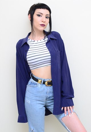 VINTAGE 90'S GENUINE SILK ROYAL BLUE OVERSIZED SHIRT