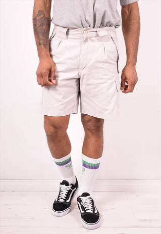 SLAM MENS VINTAGE CARGO SHORTS W32 BEIGE 90S