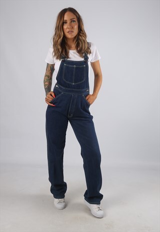 VINTAGE DENIM DUNGAREES WIDE STRAIGHT LEG UK 6 - 8 (AH2T)