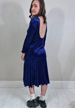 Vintage 90's Blue Crushed Velvet Back Scoop Dress