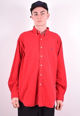 RALPH LAUREN MENS VINTAGE SHIRT LARGE RED 90'S