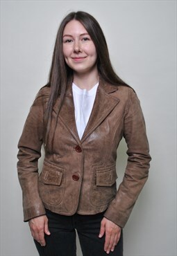 Women leather jacket, vintage grunge leather blazer