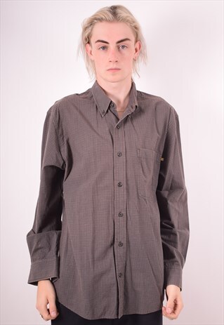 TIMBERLAND MENS VINTAGE SHIRT LARGE BROWN CHECK 90S