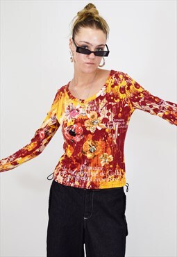 Vintage Y2K Top Graphic Print Floral Funky