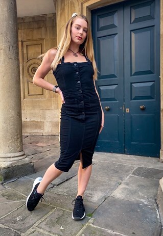 BUTTON THROUGH DENIM MIDI DRESS IN BLACK