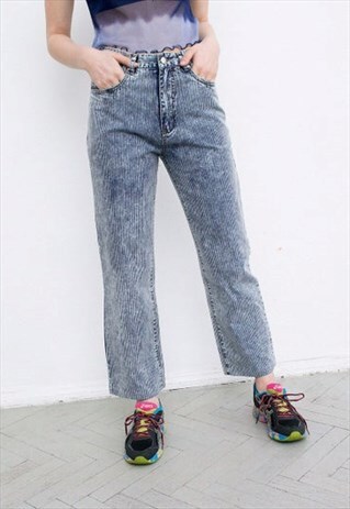 VINTAGE LIGHT BLUE PINSTRIPE JEANS WASHED OUT DENIM TROUSERS