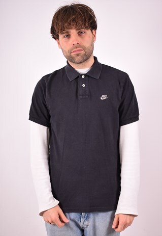 NIKE MENS VINTAGE POLO SHIRT LARGE BLACK 90S