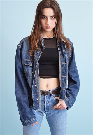 90'S RETRO DISTRESSED DENIM CROPPED GRUNGE TEEN JACKET