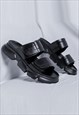 FAUX LEATHER SLIDERS EDGY HIGH FASHION CHUNKY SOLE SANDALS 