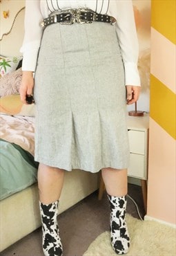 Vintage 50s Grey Monochrome Wool Woollen Pencil Skirt Mod