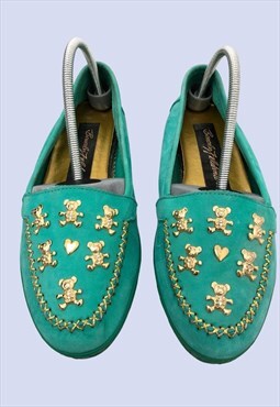 Turquoise Shoes Womens UK5 Genuine Leather Slip On Loafers