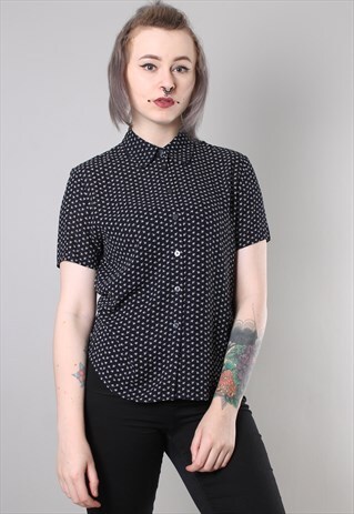 VINTAGE 90S PATTERNED SHEER SHORT SLEEVE BLOUSE