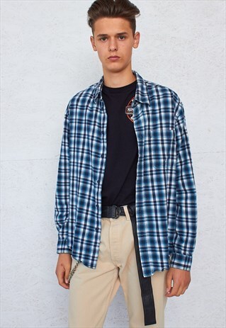 VINTAGE BLUE WRANGLER LONG SLEEVE CHECKERED SHIRT