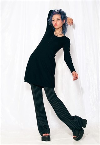 Vintage Knit Dress Y2K Long Sleeve Staple Mini in Black