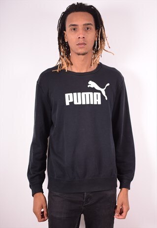 PUMA MENS VINTAGE SWEATSHIRT JUMPER LARGE BLACK 90S