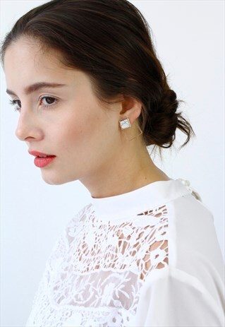 WHITE & GOLD SQUARE MARBLE STUD EARRINGS