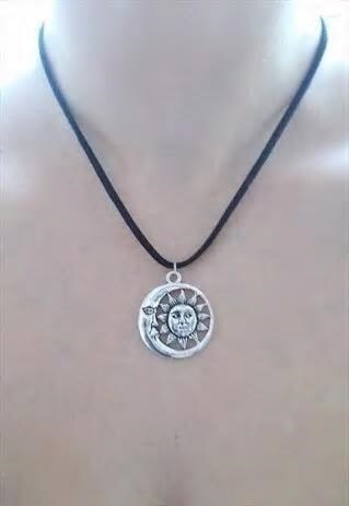SILVER SUN AND MOON NECKLACE - BLACK SUEDE NECKLACE