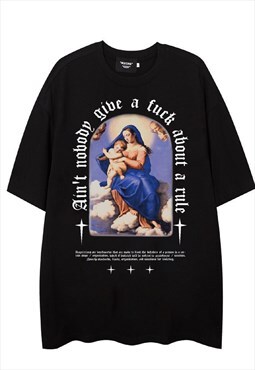Religion print t-shirt Y2K baby God cross tee in black