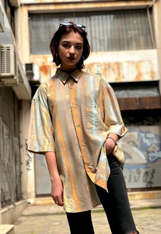 VINTAGE 80'S MULTICOLOR PRINTED SHORT SLEEVE SHIRT PASTEL