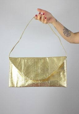 Y2K Oversized Shoulder Bag / Clutch Bag in Gold Croc Effect