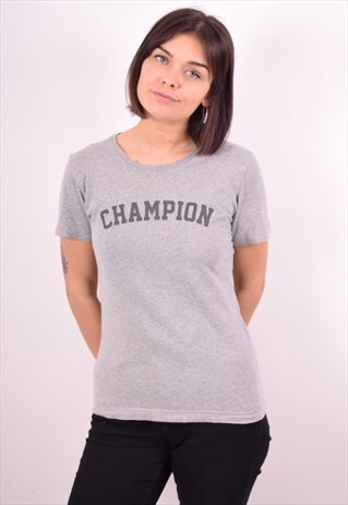 CHAMPION WOMENS VINTAGE T-SHIRT TOP SMALL GREY 90S