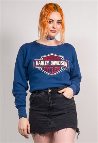 HARLEY-DAVIDSON VINTAGE 90'S BLUE LONG SLEEVE THICK T-SHIRT