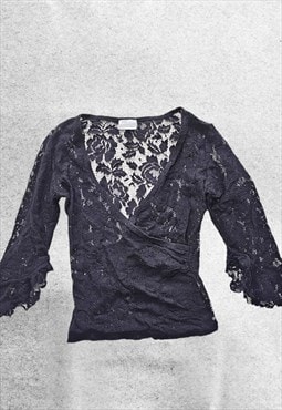 vintage y2k black lace wrap top