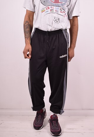 ADIDAS MENS VINTAGE TRACKSUIT TROUSERS W32 L32 BLACK 90S
