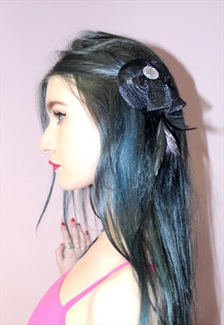 80S VINTAGE SMALL BLACK UNIQUE WEDDING HAIRPIECE GOTHIC