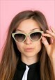 Vintage Cream & Pink Cat Eye Sunglasses Retro Festival Wear