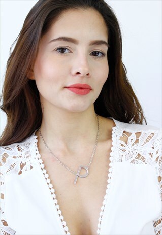 SILVER LETTER 'P' MONOGRAM CHAIN NECKLACE