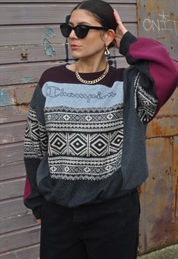 90's vintage Champion reworked Christmas knit fleece jumper