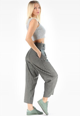 VINTAGE ANKLE PANTS BAGGY HIGH WAISTED STRIPED