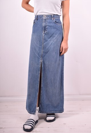 RALPH LAUREN WOMENS VINTAGE DENIM SKIRT W30 BLUE 90'S
