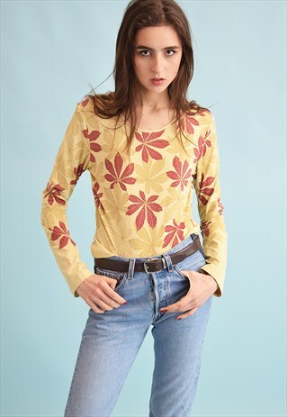 90'S RETRO FLORAL PRINT KITSCH TEEN TOP BLOUSE