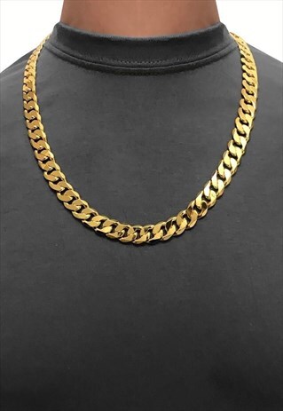 12MM 18" 8K GOLD PLATED WIDE CHUNKY CURB NECKLACE CHAIN