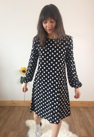 VINTAGE 60S BLACK & WHITE POLKA DOT DRESS