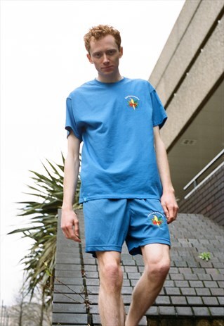 ROYAL BLUE SHORTS WITH PARADISE ISLAND PARROT EMBROIDERY