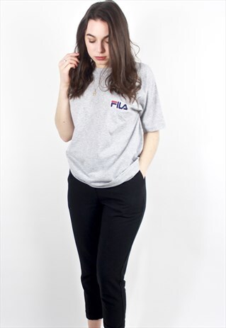 90'S RETRO GREY EMBROIDERED LOGO T-SHIRT