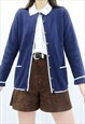 90S VINTAGE NAVY STRIPED CARDIGAN (SIZE S)