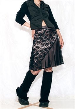 Vintage Y2K Midi Skirt in Black Lace